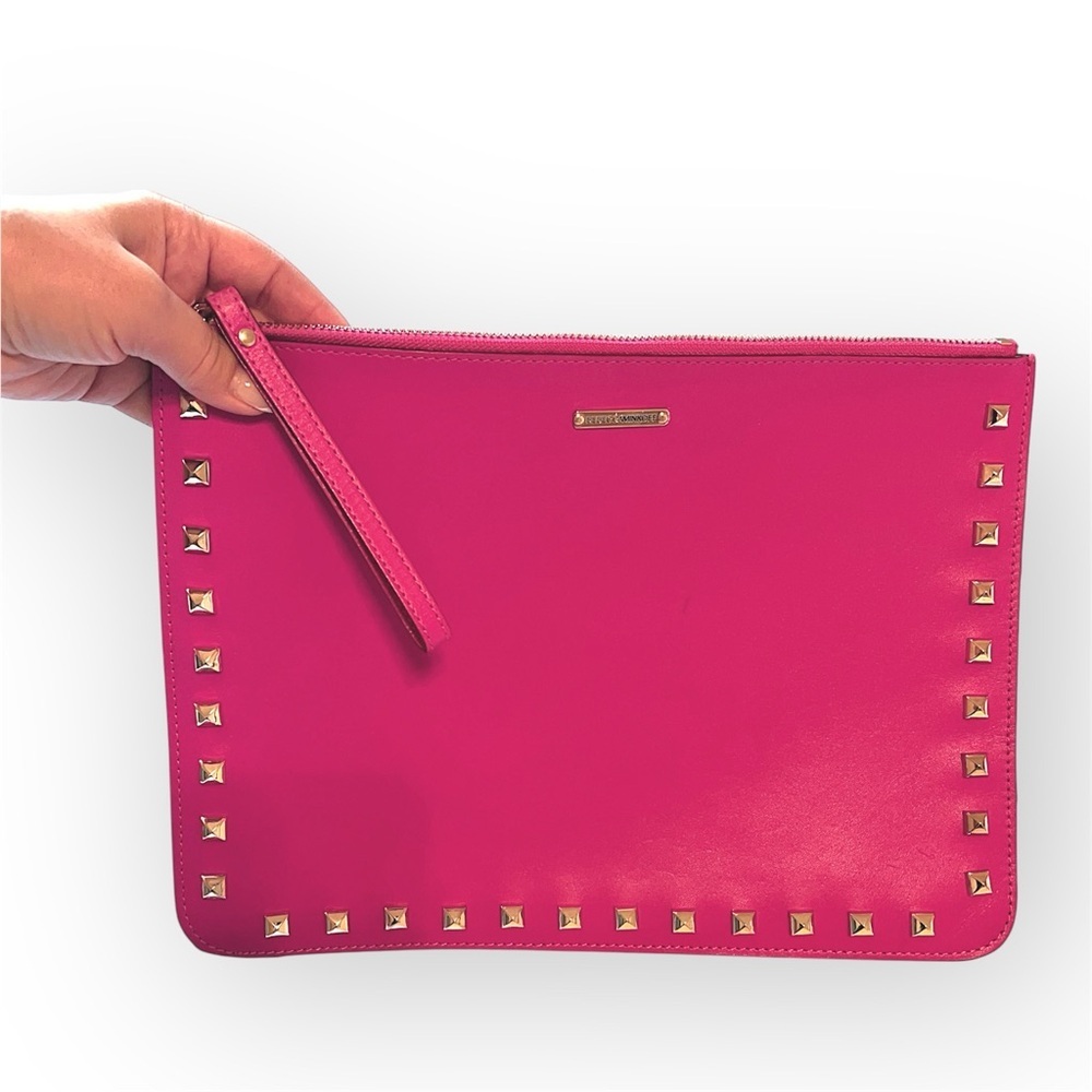 Rebecca Minkoff Kerry pouch Studded leather Clutch/Wristlet fuchsia and grey
